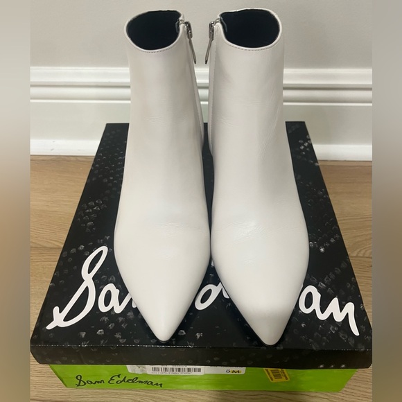Sam Edelman Shoes - SAM EDELMAN WOMENS KINZEY WHITE LEATHER KITTEN HEEL ANKLE BOOTIES SIZE 9